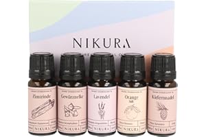 ‎NIKURA Nikura Ätherisches-Öl-Geschenkset für Weihnachten - 5 x 10ml | Weihnachtsgeschenke | Diffuser Ätherische Öle, für Kerzen- & Seifenherstellung | Vegan & aus UK