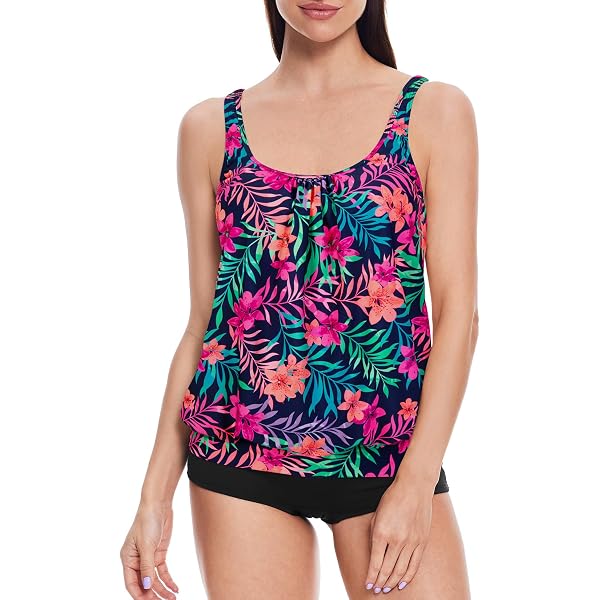 Tankini Ulla Popken Enya – Ensemble Femme Style Hawaiian Chess – Maillot De Bain 2 Pièces