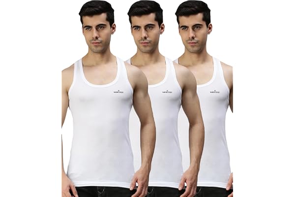 Lux Cozi Men's White Round Neck Sleeveless Cotton Vest (Pack of 3)
