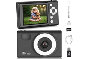 QWDQWD Digitalkamera 1080p Fotoapparat Digital Kamera mit 64G Karte Fotokamera mit Batterie Einfache Tragbare 16X Digitalzoom Digitalkamera für Kinder Teenager Student Senioren Anfänger (Schwarz)