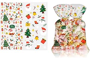 DIKO Torebki na słodycze, Boże Narodzenie, torebki na ciasteczka, przezroczyste torebki celofanowe, torebki na prezenty na Boże Narodzenie, słodycze, celofanowe z krawatem Twist na cukierki (100)
