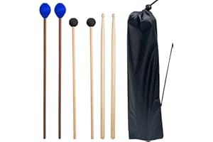 VixxNoxx Schlagzeugschlägel 3 Paare Ahorn 5A Schlagzeugstöcke Marimba Schlägel Gummi Xylophon Mallets Hölzerne Percussion Schlägel mit drum sticks Tasche