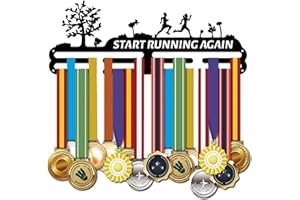 SUPERDANT Porta Medaglie da Competizione Ferro da Corsa Motivo Medaglie Cornice Espositiva Parola Motivante Inizia A Correre di Nuovo Gancio Medaglia di Ferro 40x15 cm