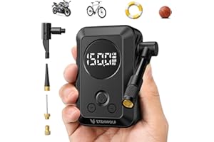 ETENWOLF Mini Electric Bike Pump, 10.34 BAR Portable Bicycle Air Pump with Presta and Schrader Valve for Mountain Bike,Road Bike,Motorcycle,Sport Ball, Fast Inflate & Auto Stop Bicycle Pump with Gauge
