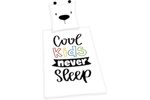 ‎KLAUS HERDING GMBH Herding Bettwäsche- Set Young Collection Cool Kids Never Sleep, Kopfkissenbezug 80x80cm, Bettbezug 135x200cm, Renforcé, mit Qualitäts-Reißverschluss