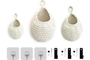 Gevvnss 3 Pezzi Cestini Portaoggetti da Appendere,Cesto Portaoggetti Intrecciato Boho con Ganci,Cestino da Appendere per Frutta Verdura,per Cucina,Soggiorn,Bagno,Beige
