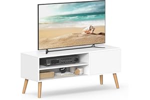 VASAGLE Mobile TV, Armadietto Stand TV, per TV fino a 55 Pollici, Porta TV Lungo 120 cm, Centro di Intrattenimento, Metà del Secolo Moderno per Soggiorno, Camera da Letto, Bianco LTV120T46