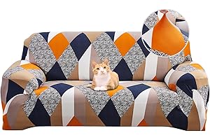 Jaotto Sofa Covers 2 Seater Stretch Sofa Slipcovers Universal Couch Cover 1-Piece Washable Non-Slip Pattern Spandex Polyester Loveseat Sofa Slipcover Protector for Pets,Orange Geometry