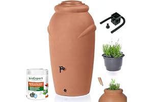 NOVECRAFTO Water Butt with Tap Kit 210L - Rainwater Collector with Tap, Diverter And Bio Cleaner - Decorative Terracotta Water Tank Amphora-Shaped for Gardens, Terraces - Collect and Promote Plant Growth