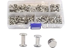 CEEYSEE 150PCS(75Set) Silvery Chicago Screws Assorted Kit Nail Rivet Chicago Button for DIY Leather Decoration Bookbinding Round Flat Head Stud Screw (ZBYD)