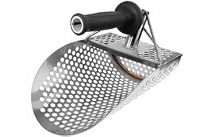 WANAONE Paletta professionale in acciaio inox per rivelatore di sabbia, setaccio da spiaggia, caccia al tesoro e strumento di scavo, con fori esaedri, per giardinaggio, campeggio, escursionismo