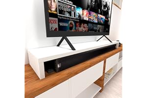 Henor Doppelter TV Riser aus Holz, 160 x 35 x 15 cm, mattweiß. Unterstützt +100 kg.