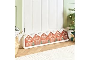 OHS Draught Excluder for Doors Gingerbread House, Xmas Decorations Door Draft Excluder Wind Stopper for Doors & Windows Cold Air Christmas Door Stop Living Rooms Bedroom Kitchens, 20 x 90cm