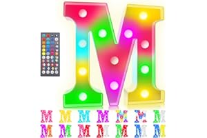 ROMULI Colorful LED Marquee Letter Lights with Remote, RGB Light Up Letters, 34 Colors Changing Battery Powered Letter Lights Gift for Wedding Birthday Party Halloween Christmas Home Decor, LED Letter M
