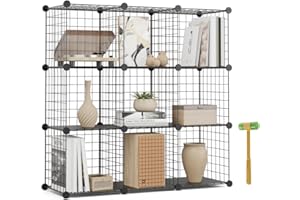 Newlux - Estantería Almacenaje Multiuso 9 Cubos (94,5x94,5x31,5cm), hasta 90Kg Capacidad. Estantería Metálica de Hierro Modular | Zapatero o Armario Abierto, Negro