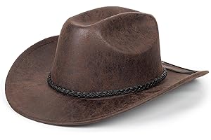 INOGIH Western Cowboy Hat for Men Women Classic PU Leather Roll Up Fedora Hat Outback Tourist Knight Hat