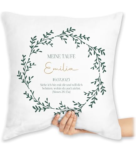 Personalisiertes Kissen 50x50 Cm 'Lebensbaum' – Geschenk Zur Taufe, Kommunion Oder Geburt, Beige