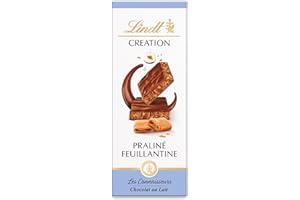 LINDT Tablette de chocolat au lait au praliné et feuillantine,110 g