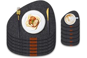 OHIYOO 12er Set Filz Tischsets Untersetzer, 6 Tischsets | 6 Untersetzer, Waschbaren Tischsets Tischuntersetzer, Abwischbare Tischsets und Untersetzer (Dunkelgrau)