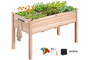 VEVOR Jardinière 120x58x76 cm Lit de Jardin Surélevé en Bois de Sapin Bac de Plantation avec Pieds pour Cultiver Fleurs Végétaux Herbes Plantes Grasses dans Jardin Terrasse Patio Balcon Couleur Bois