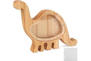 BUT OSWETF Drewniana skarbonka dla dzieci, drewniana skarbonka, dinozaur, skarbonka z przezroczystą płytką, skarbonka dla dziewcząt, chłopców, dekoracja, na Boże Narodzenie, urodziny, prezent