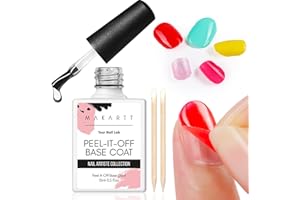 Makartt Base Coat Pelable - 15ML Base Coat Despegable Esmalte de Uñas Transparente con 2 Palitos de Madera, Fácil Retiro, Base Gel para Uñas, Ideal para Manicura DIY en Casa o Salón, UV Requerido