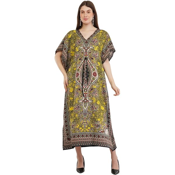 Kaftan Long Shah Crafts - Tunique Plage Femme Taille Unique - Polyester Léger - Bleu