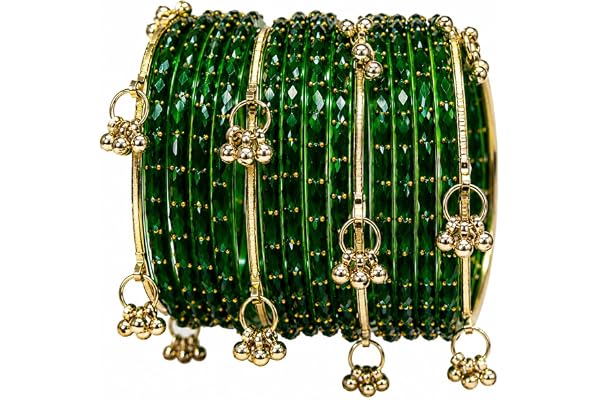 Kaher Kashmiri Glass Bangle with gunghro Set for Women| Traditional, Fancy Glass Chudi Set for Festival, Wedding, and Party (
