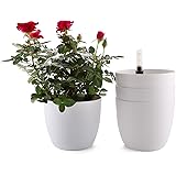 T4U 18cm Selbstwässernder Blumentopf mit Wasseranzeiger Weiß 4er-Set, Selbstbewässerung Wasserspeicher Pflanzgefäß Übertopf f