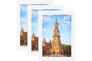 Uhogo A4 Frame White Set of 3-21 x 29.7cm Picture Frame A4 Photo Frame with Safe Perspex Front and Hanging Hooks - Wall and Tabletop Display, Landscape or Portrait, White