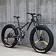 JAMCHE 26Inch Mountain Bikes, Adult Fat Tire Mountain Trail Bike, 27 Speed Bicycle, High-carbon Steel Frame Full Suspension Dual Disc Brake, 4.0 Inch Thick Wheel Mountain Snow Beach Bikes