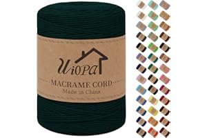 Uiopa Macrame Corda 3mm x 300m Verde Scuro Macramè Filo Corda di Cotone Naturale Spago Colorato Cordino per Borse Uncinetto, Wall Hanging, Decorazioni, Bomboniere Fai da Te, Piante da Appendere