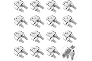 Jeffdad Lot de 15 serre-câbles métalliques - 4 mm - En acier inoxydable M4 - En forme d'étrier - Pour câble métallique - Serre-câble - Serre-câble - Serre-câble - Auvent (M4)