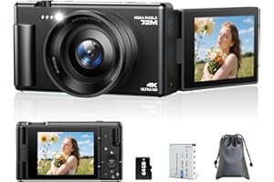 CAMWORLD Digital Camera 4K, 72MP Autofocus Vlogging Camera for Youtube with 2.8" 270°Flip Screen, 4K Compact Digital Cameras With 64GB Card 18X Digital Zoom For Beginner, Teenagers