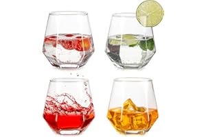 Inweder Verres à whisky Lot de 4 verres à vin sans pied Verre à whisky à l'ancienne verre whisky kraken en verre à rhum géométrique coffret cadeau pour homme fête pères