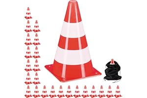 Relaxdays Pylonen 24er Set, Fußball, Hundetraining, Markierungskegel 23 cm hoch, Schnürbeutel, Verkehrshütchen, orange