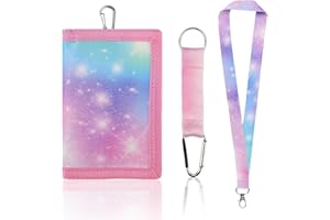 WPPQWP Portefeuille pour enfant fille à bandoulière, porte-monnaie pour enfant avec fenêtre de visualisation, poche tour de cou pour enfant avec cordons longs et courts, Rose, 23.8*12.3 cm, Pink Star