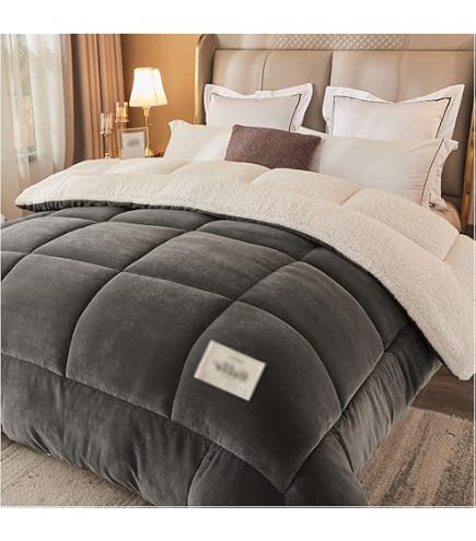 ZTGL Trapunta Invernale Letto Singolo/Matrimoniale, Caldo Agnello Cashmere e Velluto Tessuto di Lana, Addensare Piumino, Coperta Pelosa Copri Letto o Divano Doppio Lato,F,180x220cm/3.5kg
