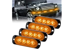 Sidaqi Feux Stroboscopique Urgent Avertissement Flash Danger Lampe d'avertissement 4 LED Jaune pour Véhicule Camion Remorque 12-24V (4pcs)