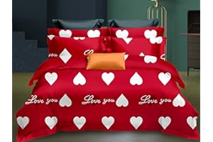 H HANSEL HOME Funda Nordica Cama 90 de 3 Piezas Transpirable Suave al Tacto 100% Microfibra, Funda Edredón 150x220cm, Bajera 90x200cm con 1 Funda de Almohada 50x110cm - Corazones Rojos