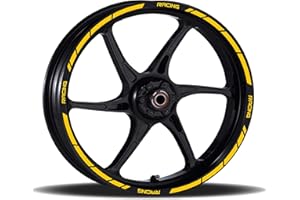 Pimastickerslab Adesivi Cerchioni Moto Set Completo per 2 Ruote 17 Pollici Strisce Cerchi Custom Vari Colori universale Mod.1 cod.RT001 (021 GIALLO)