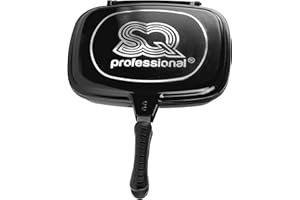 SQ Professional NEA Grill Die-Cast Magic Pan Griddle Pans Non Stick- Double Sided Stove Top Grill Pan -Deep Grill Ridges Steak Pan for Gas Hob -Frying Pan's-32cm (Nera)