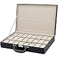 Kriva PU Leather 36 Slots Watch Organizer Box | Suitcase Watch Storage Box with 24 Removable Pillow & 12 Band Strap Slots | Large Capacity Lockable Watch Storage Case for Men/Women (Black)