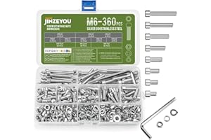 JINZEYOU 360 Pcs M6 Nuts and Bolts, Hex Socket Head Cap Screws Bolts and Nuts, Stainless Steel Machine Screws Bolts Set, Assorted and with Lock & Flat Washers Assortment for DIY Repair