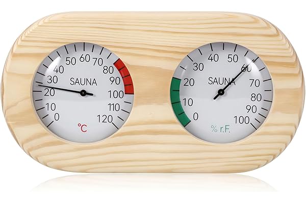 Thermomètre hygromètre 2 en 1 en bois pour sauna - Haute précision - Accessoire de sauna pour mesurer la température et l'humidité (coin rond)