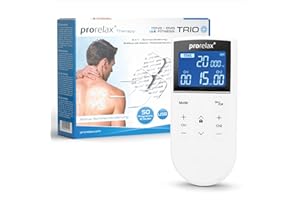‎PRORELAX prorelax TENS/EMS Trio+ | Akkubetriebenes Elektrostimulationsgerät | 3 Therapien - TENS, EMS, FITNESS | Zur Entspannung, zum Muskelaufbau, zur Schmerzlinderung | 50 Programme | 16 Intensitätsstufen