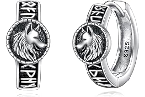 VONALA Boucles d'oreilles loup en argent sterling noir - Créoles viking - Petits animaux - Boucles d'oreilles huggie - Bijoux pour femmes, hommes, adolescents, filles, anniversaire, remise de diplôme