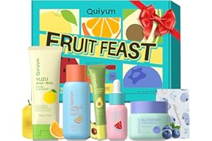 QUIYUM Coffret Set de Soin de la Peau aux Fruits, Kit Hydratant Visage 5 Pièces pour Femmes et Adolescents avec Nettoyant, Tonique, Sérum, Crème Contour des Yeux et Crème Hydratante
