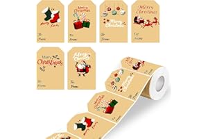 JOZEA Christmas Stickers Labels Roll 300 PCS - Sticky Holiday Xmas Labels for Party Bags, Cards, Envelopes and Xmas Decorations