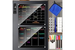 CAINDA Acrylic Magnetic Calendar for Refrigerator, 2 Pack 30x40cm/12x16inch Black Fridge Calendar, Dry Erase Planning Boards, Monthly Planner and Weekly Planner